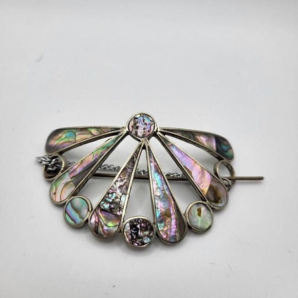 Bohemian Sterling Silver and Mother of Pearl Inlay Hair Pin